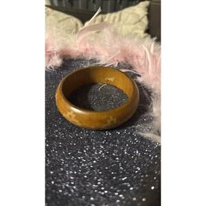 Vintage Hawaiian Koa Wood Bangle Bracelet Brown Floral Etched Pattern